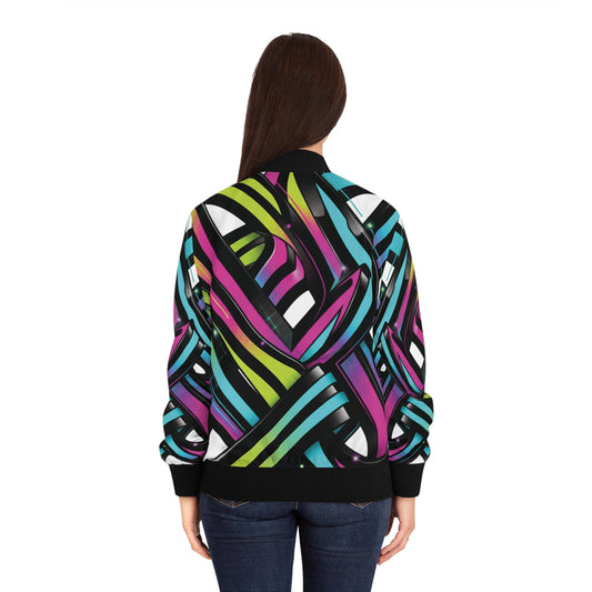 Neon Ribbon Women’s Bomber Jacket — Abstract Graffiti AOP