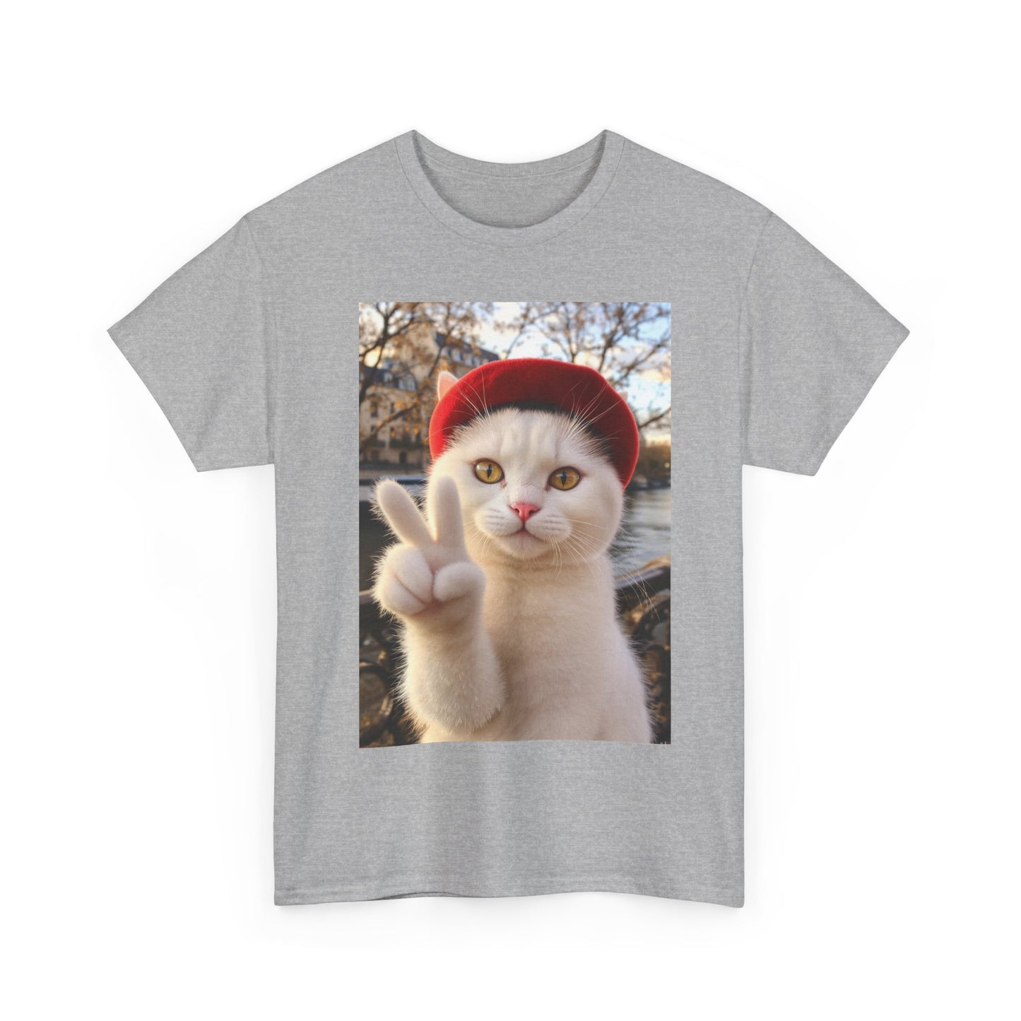 Playful Cat Peace Tee - Unisex Heavy Cotton Shirt, Cute Cat T-Shirt, Animal Lover Gift, Fun Graphic Tee, Unique Cat Gift