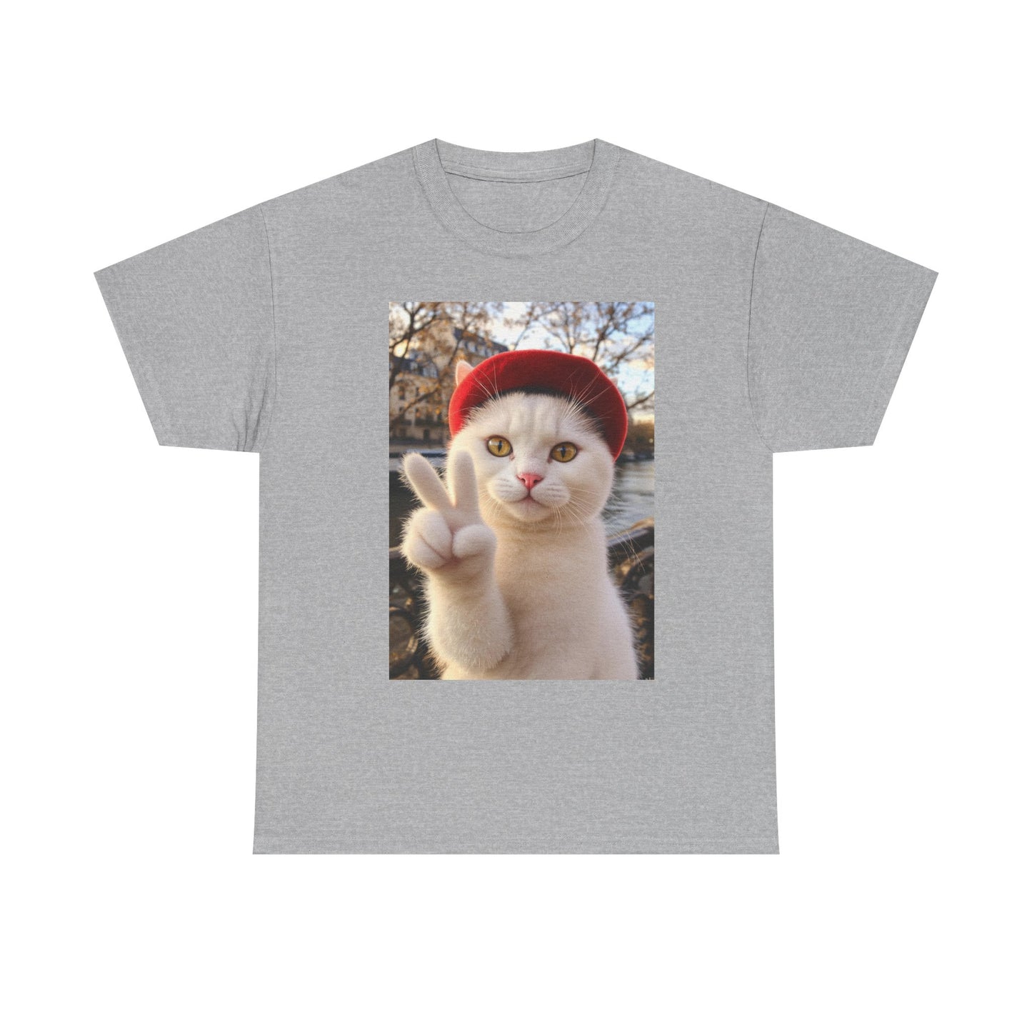Playful Cat Peace Tee - Unisex Heavy Cotton Shirt, Cute Cat T-Shirt, Animal Lover Gift, Fun Graphic Tee, Unique Cat Gift