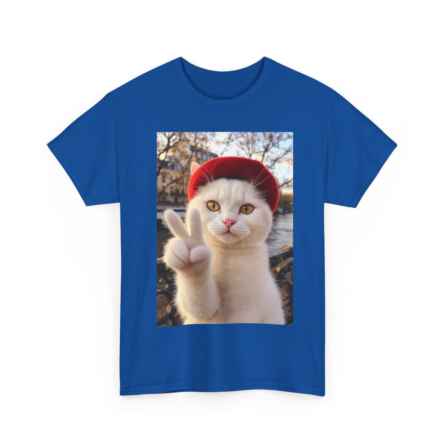 Playful Cat Peace Tee - Unisex Heavy Cotton Shirt, Cute Cat T-Shirt, Animal Lover Gift, Fun Graphic Tee, Unique Cat Gift