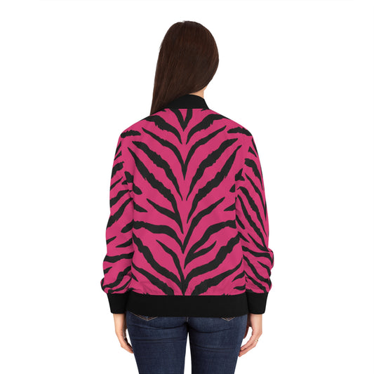 Pink Tiger Stripe Bomber Jacket — Women's Printed Animal-Print AOP Jacket