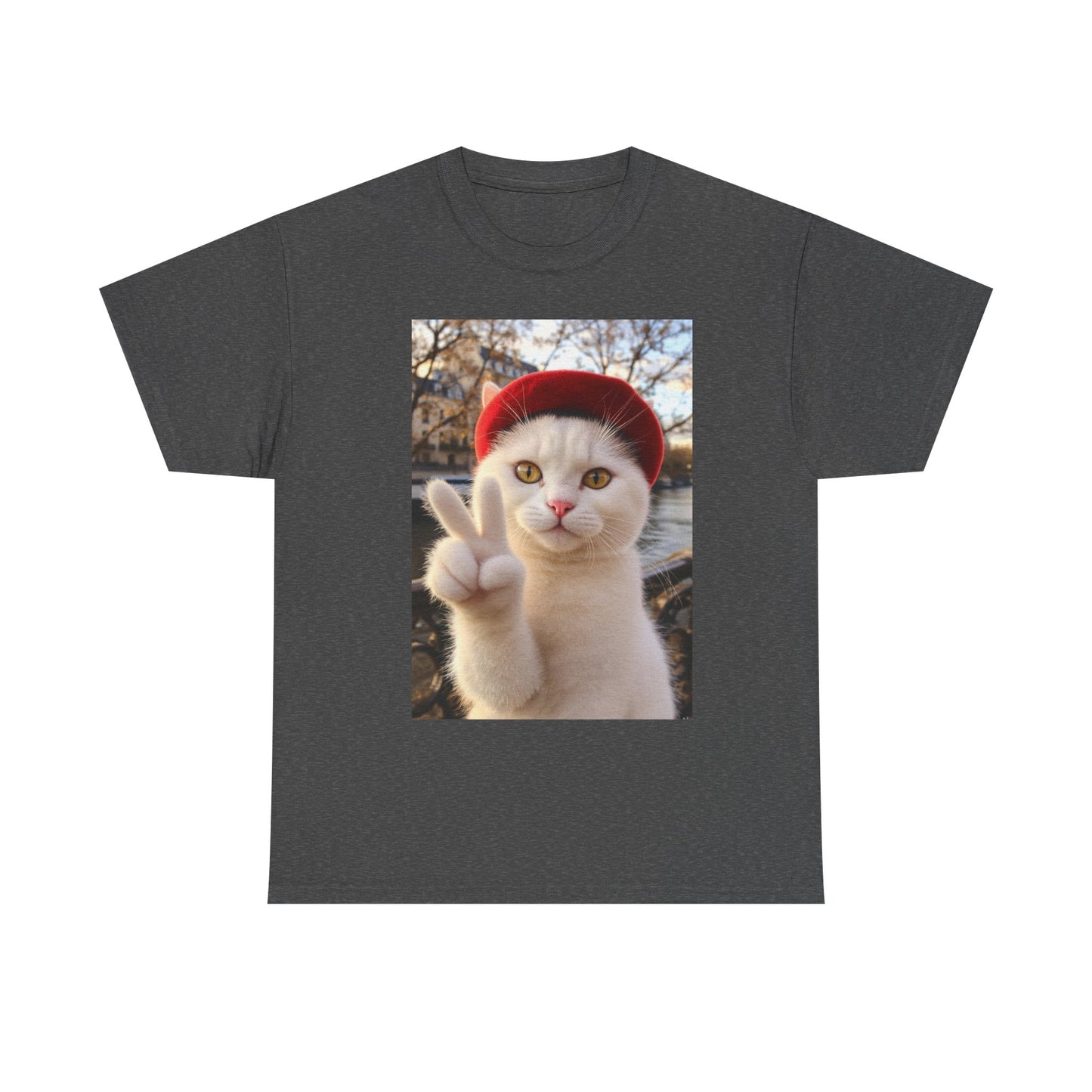 Playful Cat Peace Tee - Unisex Heavy Cotton Shirt, Cute Cat T-Shirt, Animal Lover Gift, Fun Graphic Tee, Unique Cat Gift
