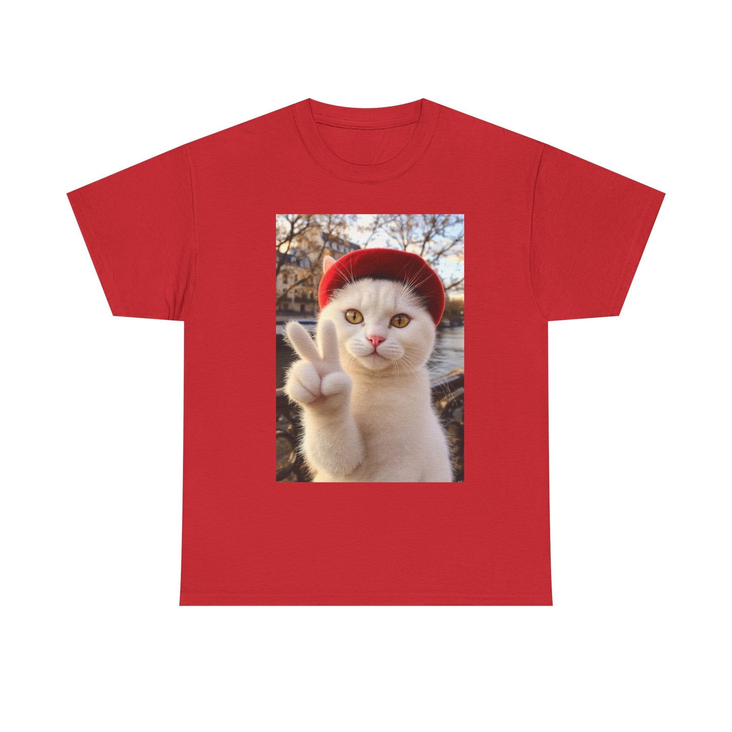 Playful Cat Peace Tee - Unisex Heavy Cotton Shirt, Cute Cat T-Shirt, Animal Lover Gift, Fun Graphic Tee, Unique Cat Gift