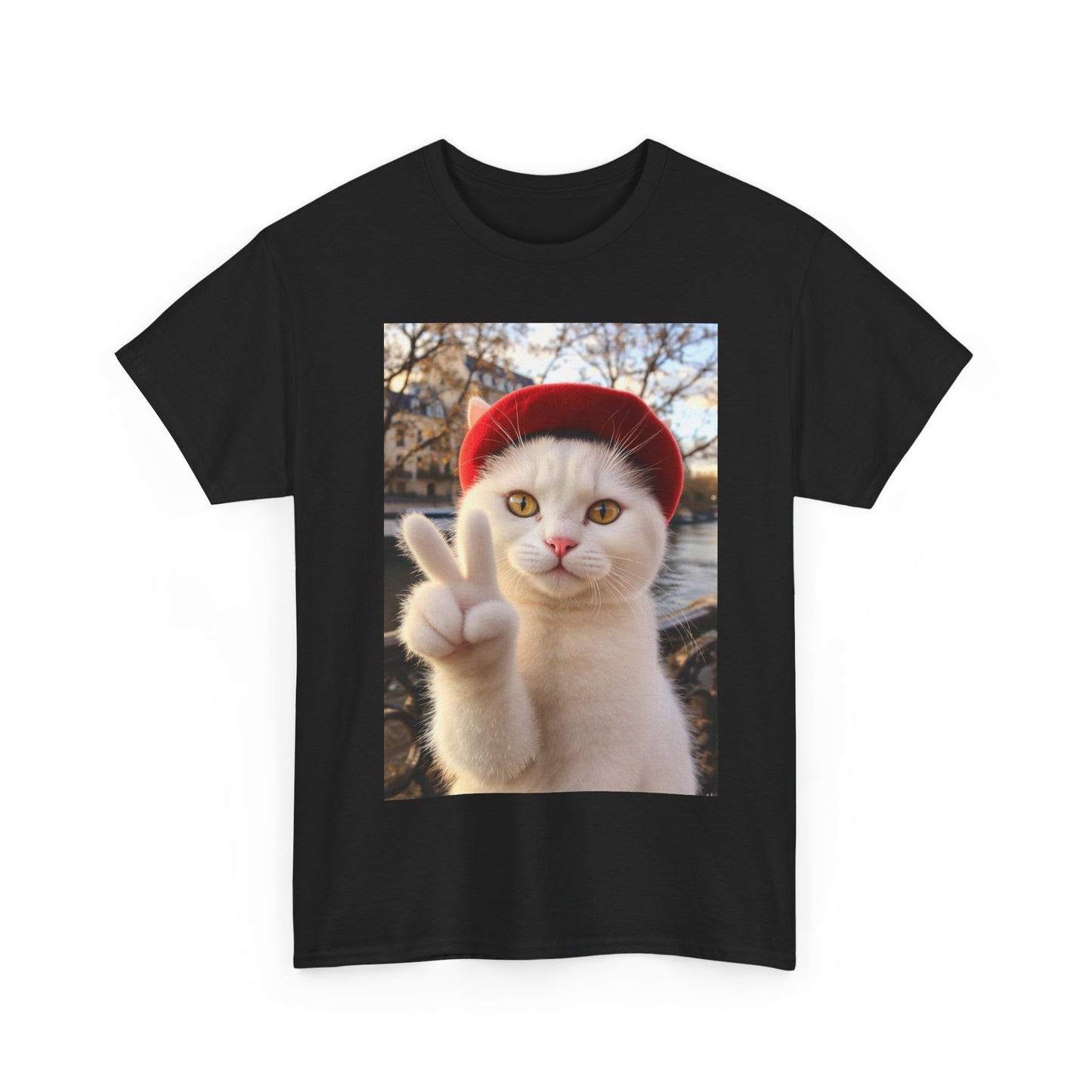 Playful Cat Peace Tee - Unisex Heavy Cotton Shirt, Cute Cat T-Shirt, Animal Lover Gift, Fun Graphic Tee, Unique Cat Gift