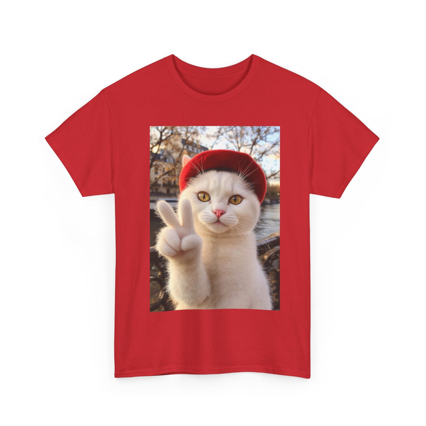Playful Cat Peace Tee - Unisex Heavy Cotton Shirt, Cute Cat T-Shirt, Animal Lover Gift, Fun Graphic Tee, Unique Cat Gift