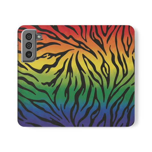 Rainbow Zebra Flip Phone Case – Colorful Pride Wallet Cover