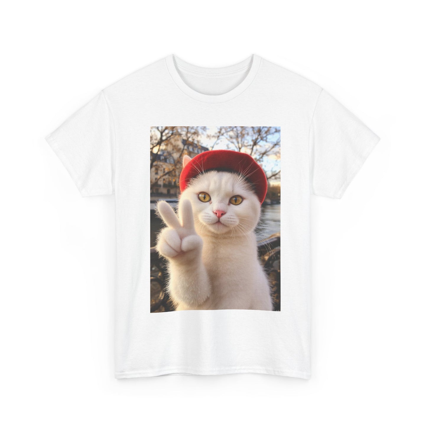 Playful Cat Peace Tee - Unisex Heavy Cotton Shirt, Cute Cat T-Shirt, Animal Lover Gift, Fun Graphic Tee, Unique Cat Gift