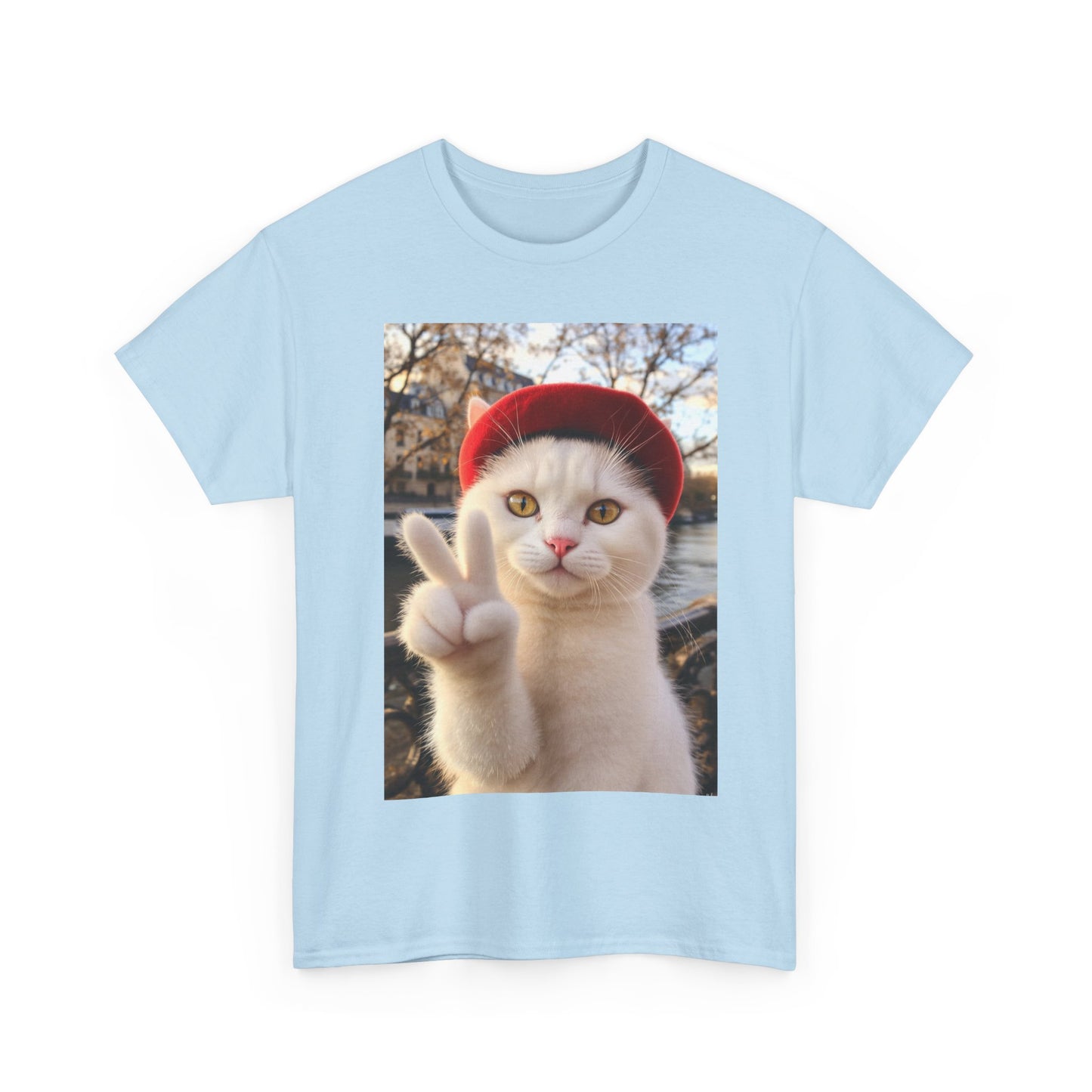 Playful Cat Peace Tee - Unisex Heavy Cotton Shirt, Cute Cat T-Shirt, Animal Lover Gift, Fun Graphic Tee, Unique Cat Gift