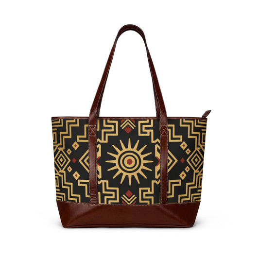 Tribal Sun Pattern Tote Bag — Boho Geometric Handbag for Everyday & Travel