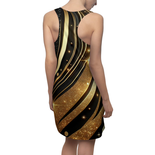 Sparkling Gold & Black Racerback Dress for Women - Perfect for Parties and Celebrations