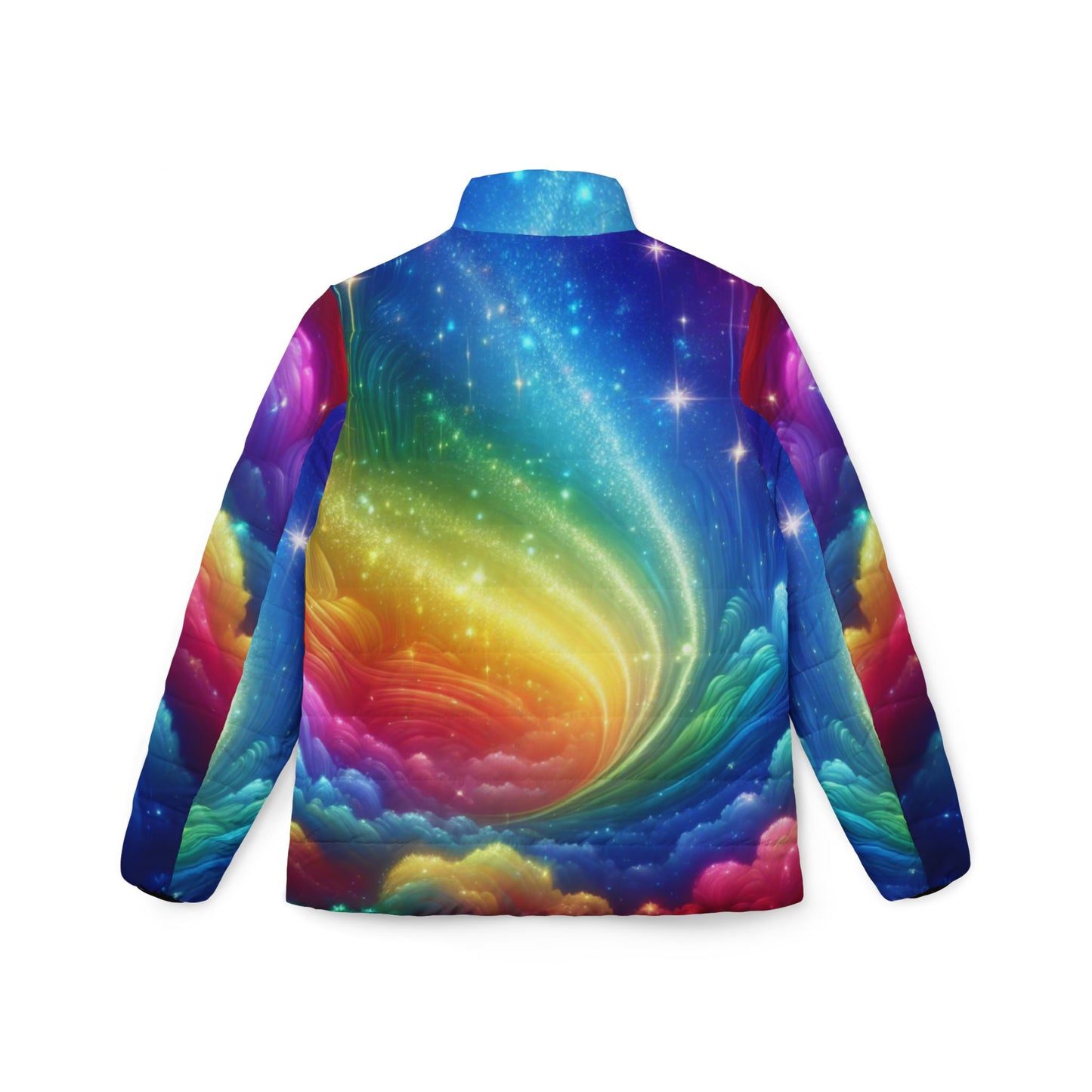 Women’s Rainbow Galaxy Puffer Jacket — Colorful Swirl All-Over Print