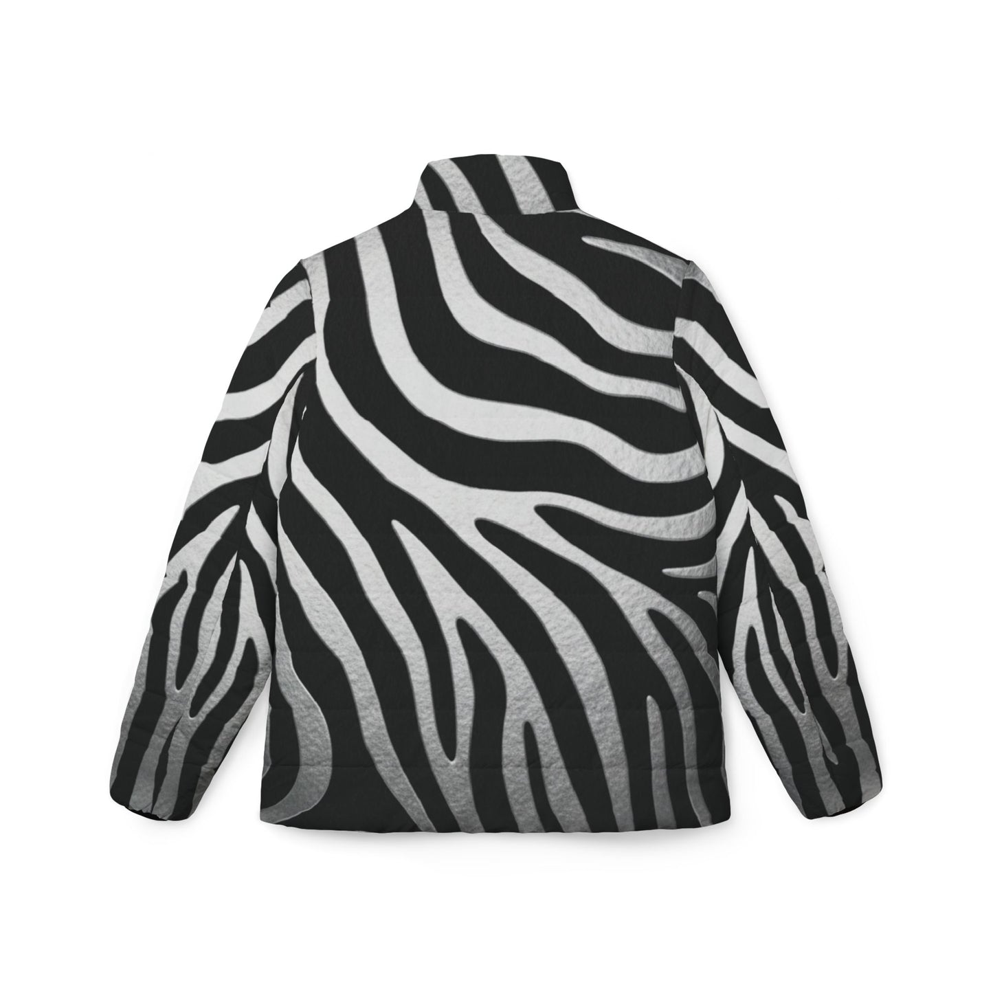 Zebra Print Women's Puffer Jacket – Bold Black & White Winter Coat