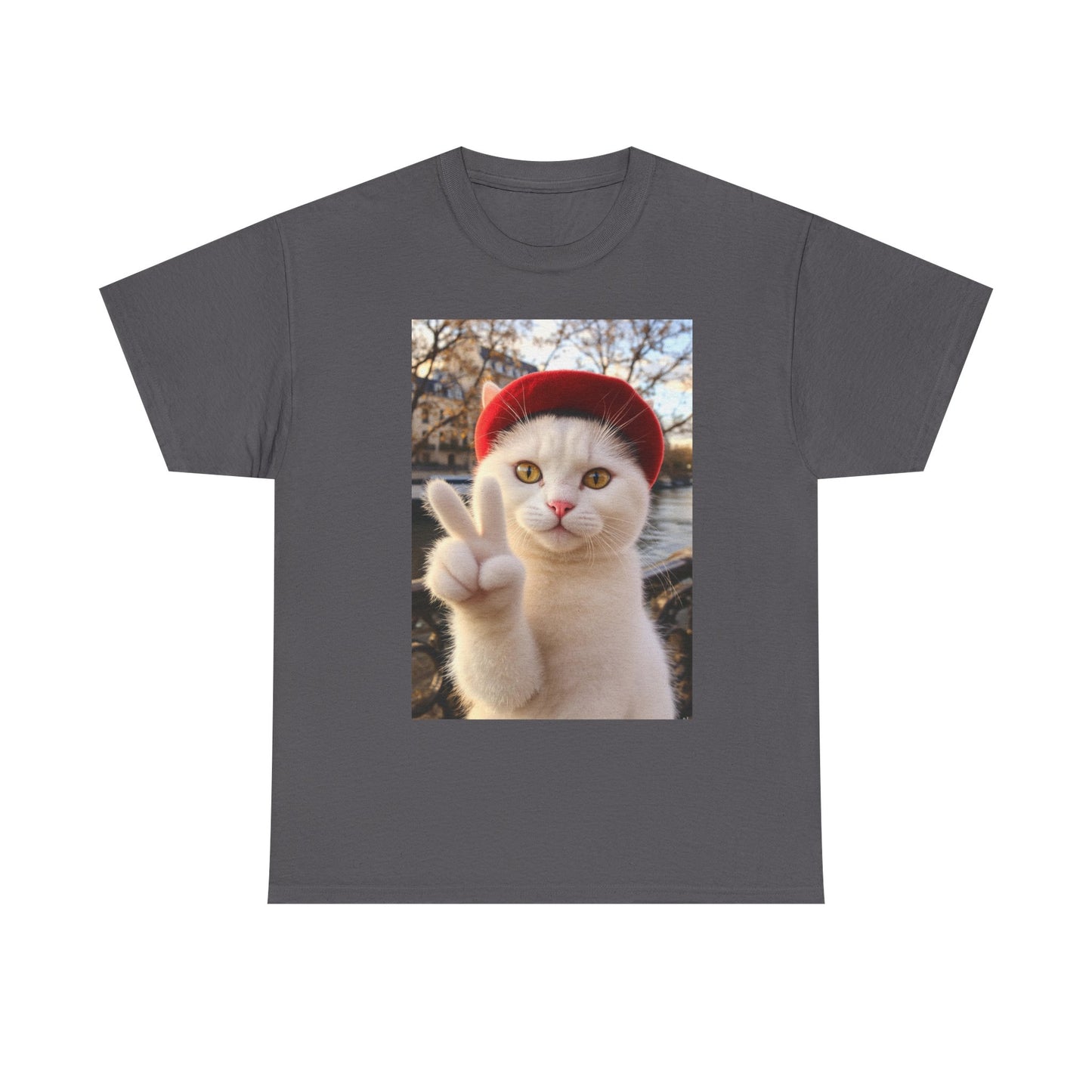 Playful Cat Peace Tee - Unisex Heavy Cotton Shirt, Cute Cat T-Shirt, Animal Lover Gift, Fun Graphic Tee, Unique Cat Gift