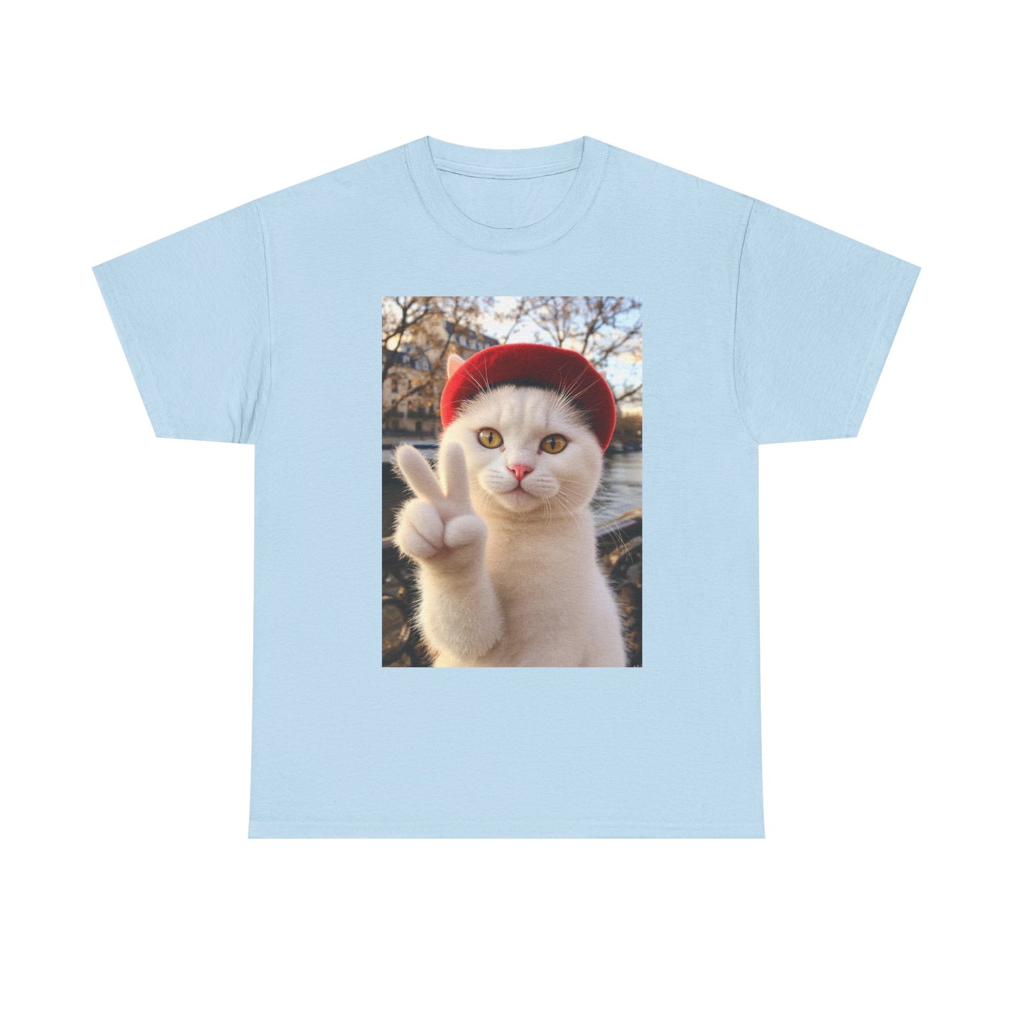 Playful Cat Peace Tee - Unisex Heavy Cotton Shirt, Cute Cat T-Shirt, Animal Lover Gift, Fun Graphic Tee, Unique Cat Gift