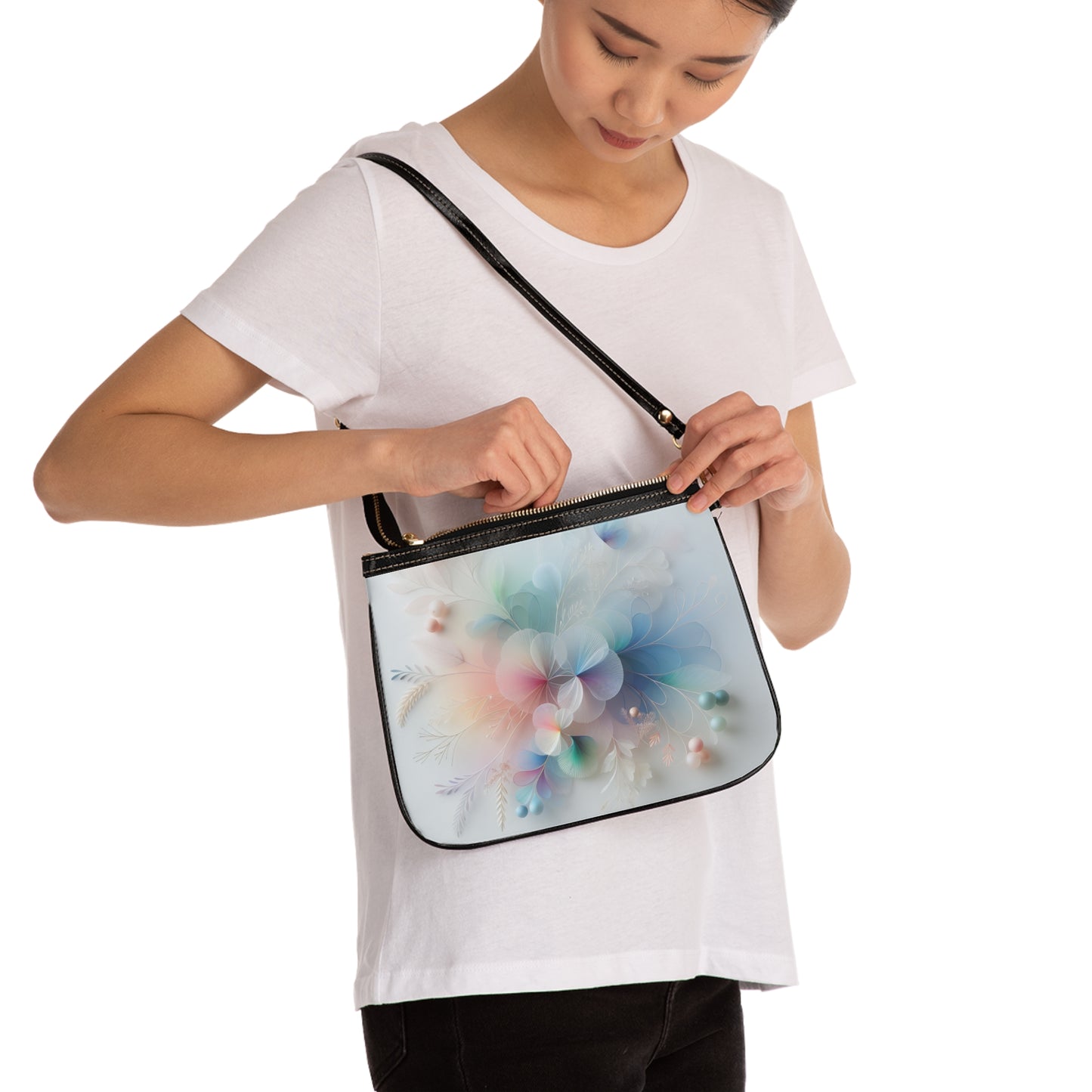 Soft Floral Small Shoulder Bag, Casual Purse, Everyday Tote, Gift for Her, Lightweight Handbag