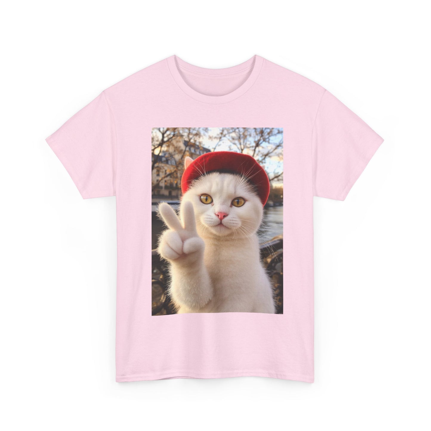 Playful Cat Peace Tee - Unisex Heavy Cotton Shirt, Cute Cat T-Shirt, Animal Lover Gift, Fun Graphic Tee, Unique Cat Gift