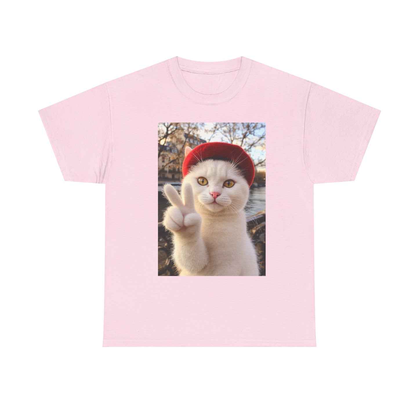 Playful Cat Peace Tee - Unisex Heavy Cotton Shirt, Cute Cat T-Shirt, Animal Lover Gift, Fun Graphic Tee, Unique Cat Gift