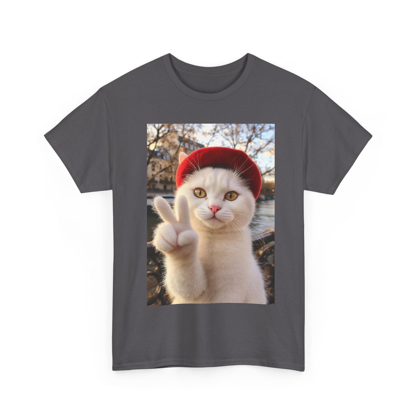 Playful Cat Peace Tee - Unisex Heavy Cotton Shirt, Cute Cat T-Shirt, Animal Lover Gift, Fun Graphic Tee, Unique Cat Gift