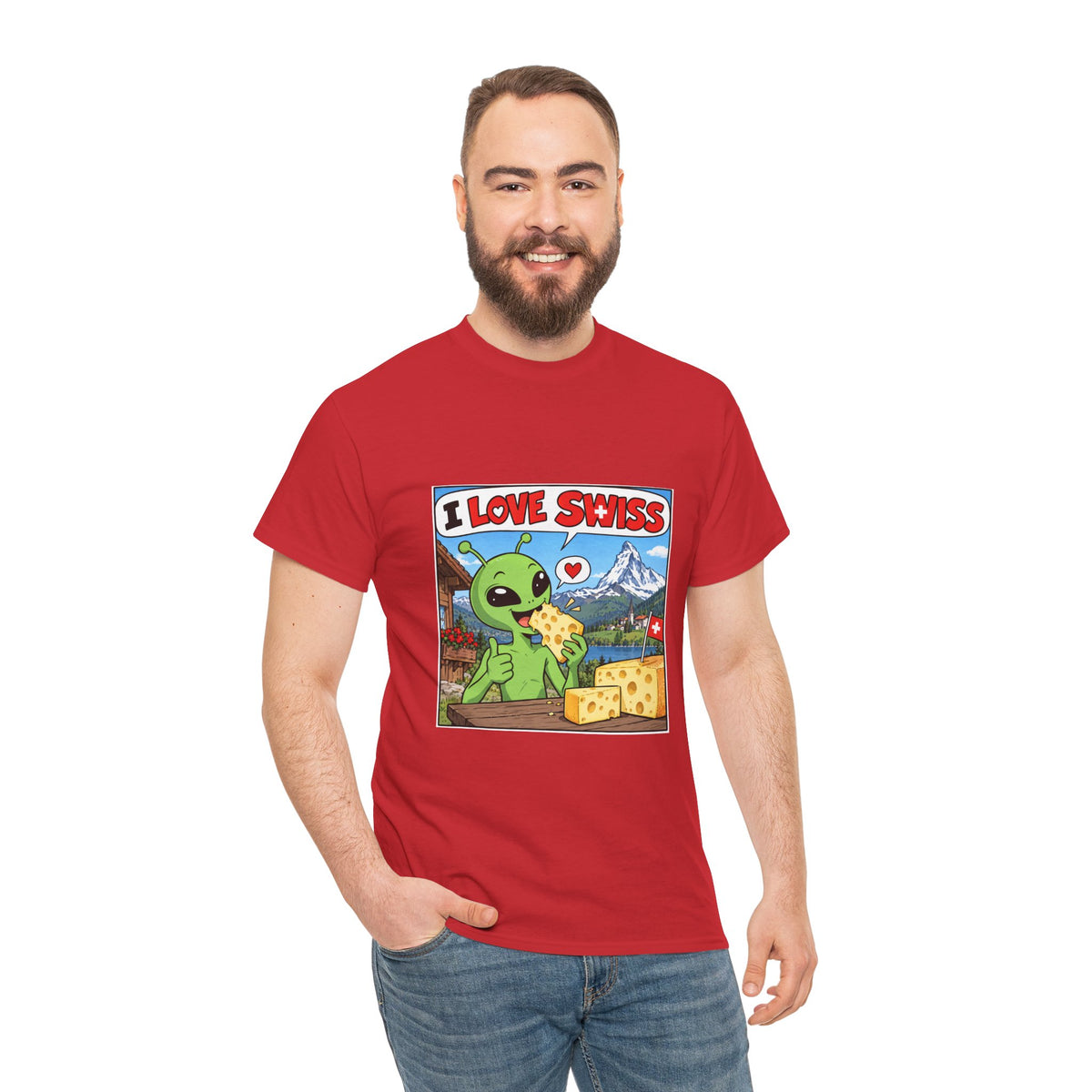 I Love Swiss Alien T-Shirt – lustiges Schweiz-Shirt mit Alien