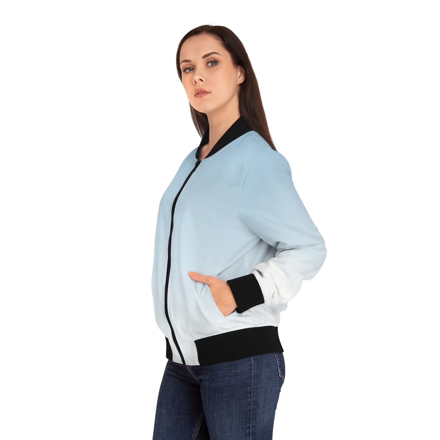 Pastel Blue Ombre Bomber Jacket — Women's Lightweight Gradient Jacket