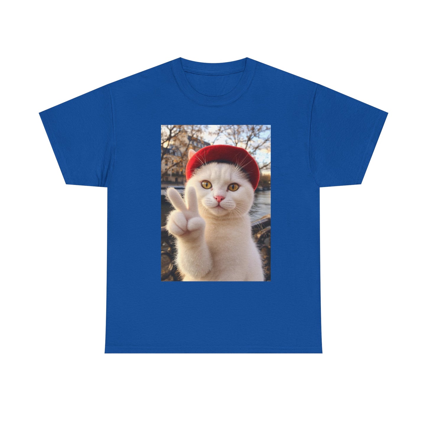 Playful Cat Peace Tee - Unisex Heavy Cotton Shirt, Cute Cat T-Shirt, Animal Lover Gift, Fun Graphic Tee, Unique Cat Gift