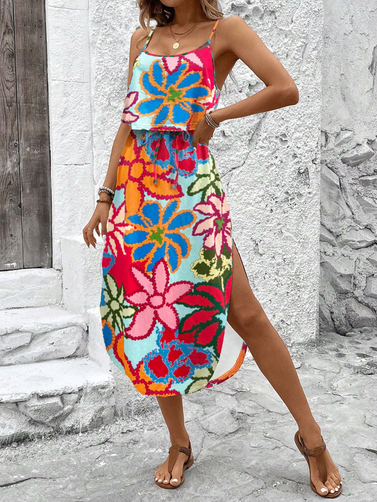 Damen Trägerkleid mit Print – Midi-Kleid in vielen Farben & Mustern