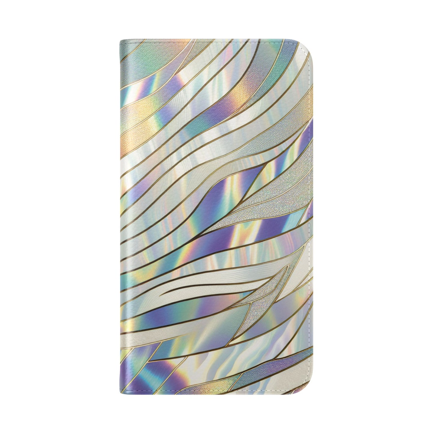 Holographic Wave Flip Phone Case — Iridescent Marble Wallet Cover