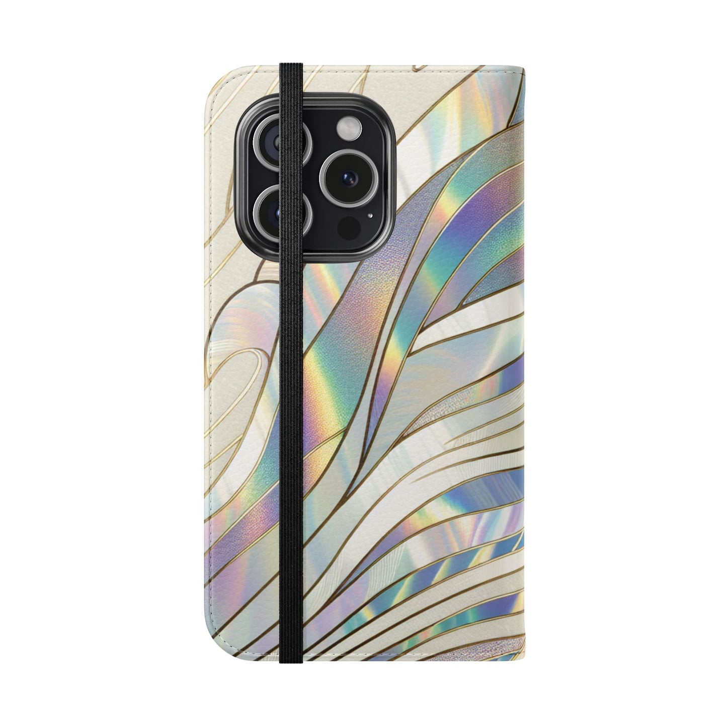 Holographic Wave Flip Phone Case — Iridescent Marble Wallet Cover