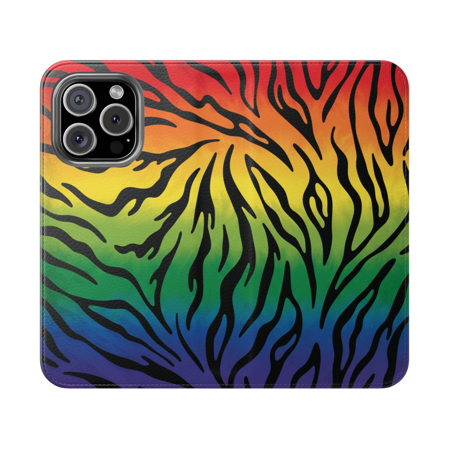 Rainbow Zebra Flip Phone Case – Colorful Pride Wallet Cover