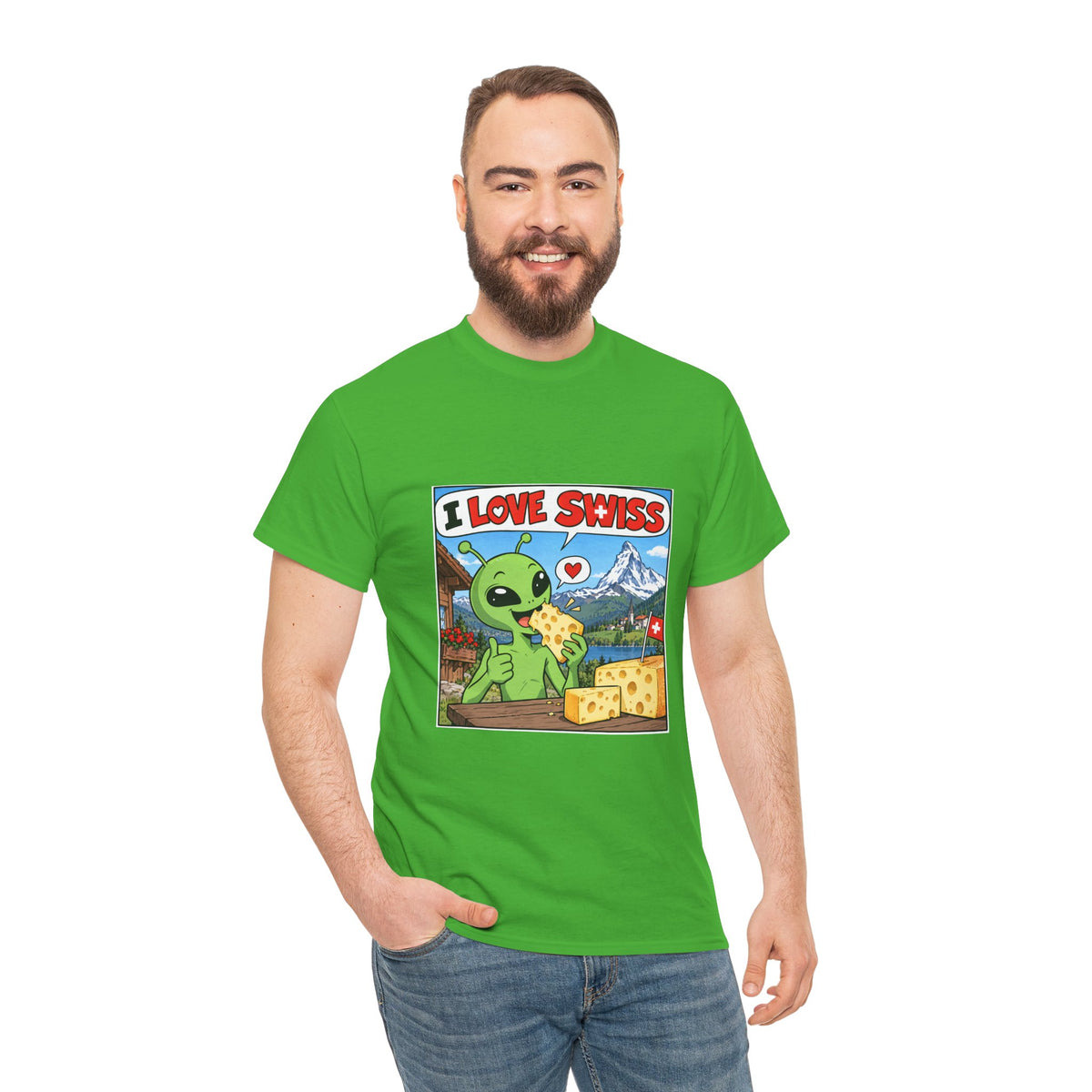 I Love Swiss Alien T-Shirt – lustiges Schweiz-Shirt mit Alien