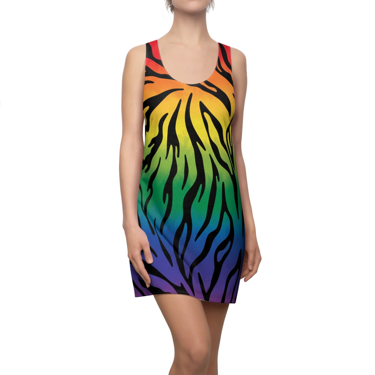 Rainbow Zebra Racerback Dress — Bold Pride Animal Print AOP