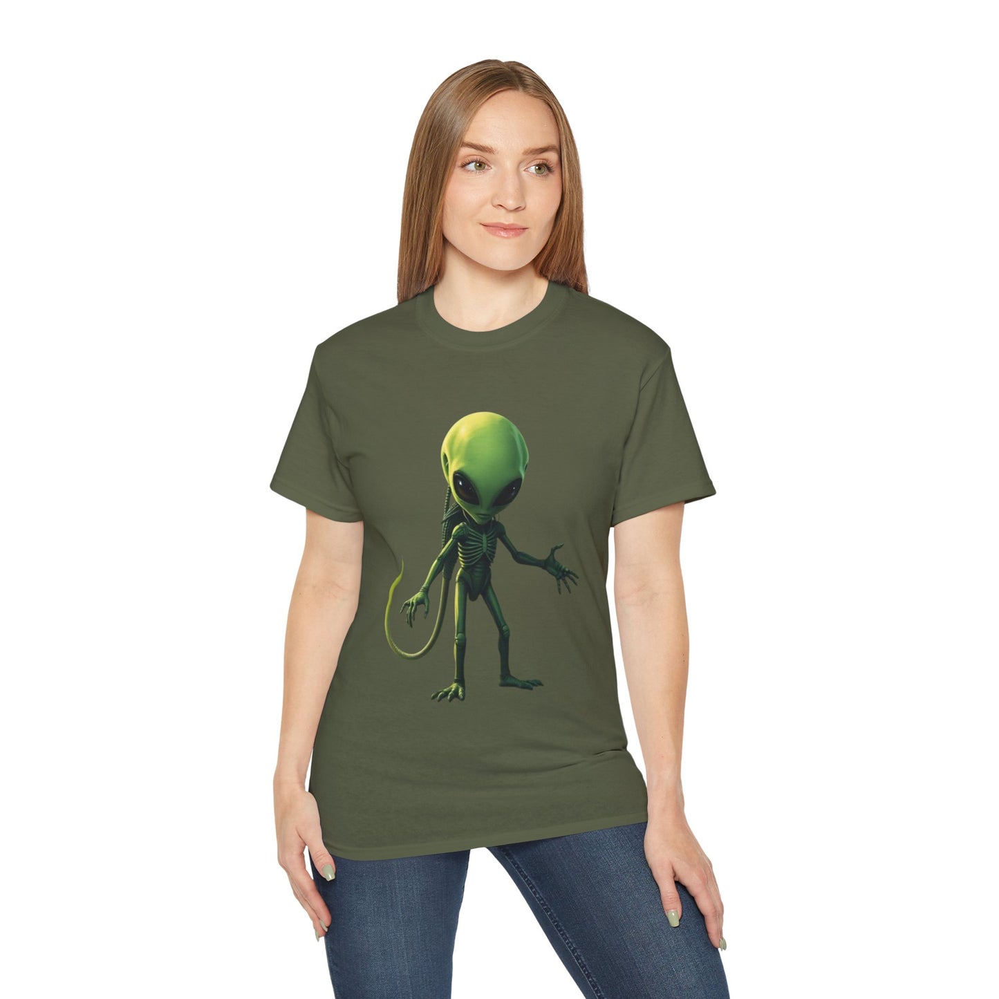 Alien Creature Graphic Tee — Green Sci‑Fi Alien Illustration T-Shirt