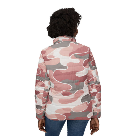 Pink Camo Women’s Puffer Jacket — Cozy Urban Camouflage Winter Coat