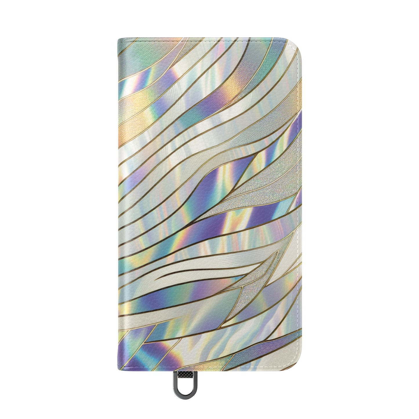 Holographic Wave Flip Phone Case — Iridescent Marble Wallet Cover