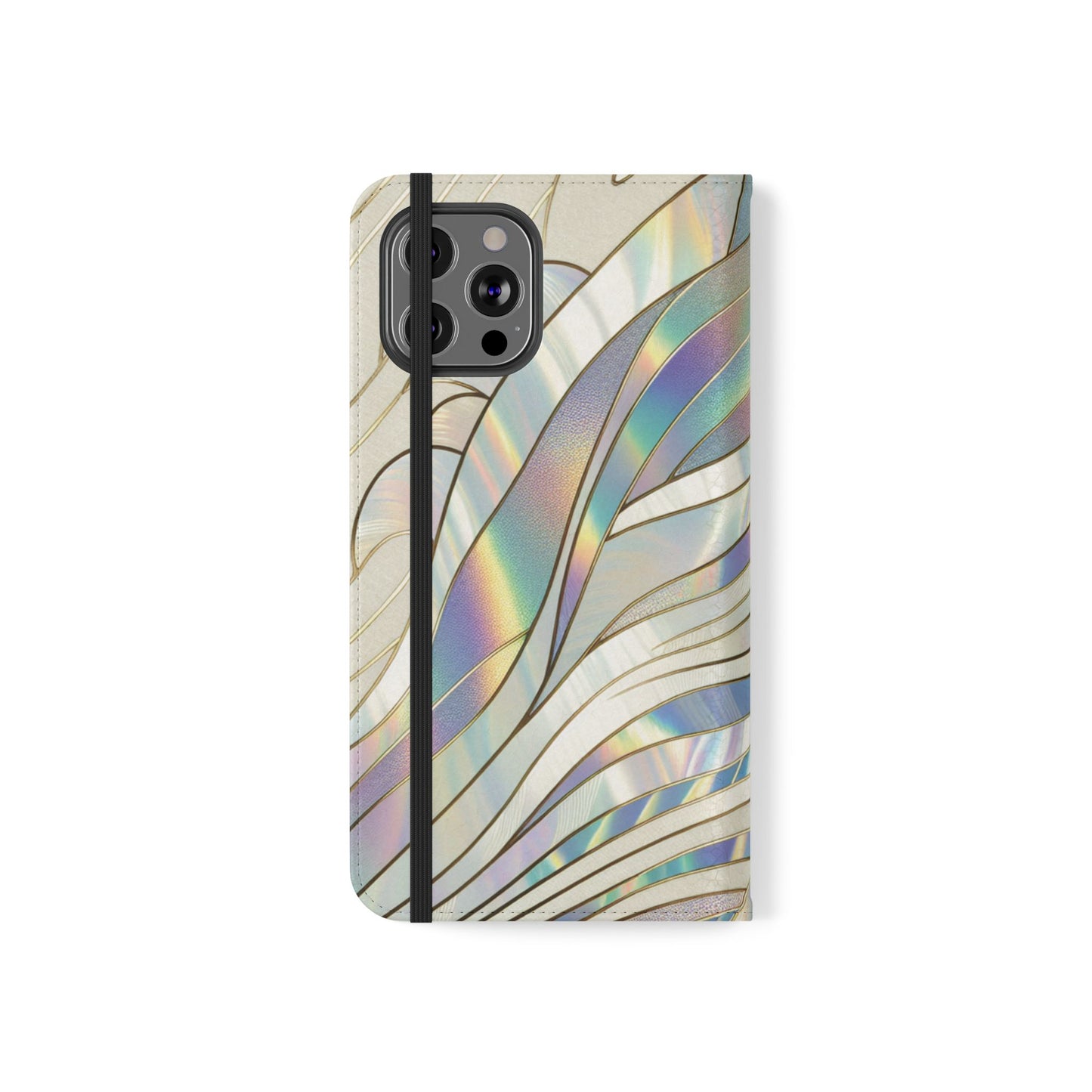 Holographic Wave Flip Phone Case — Iridescent Marble Wallet Cover