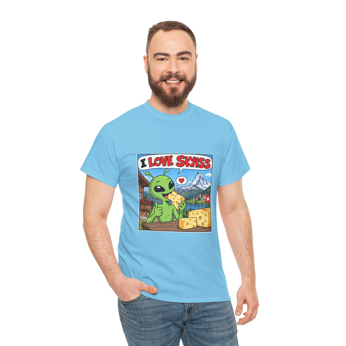 I Love Swiss Alien T-Shirt – lustiges Schweiz-Shirt mit Alien
