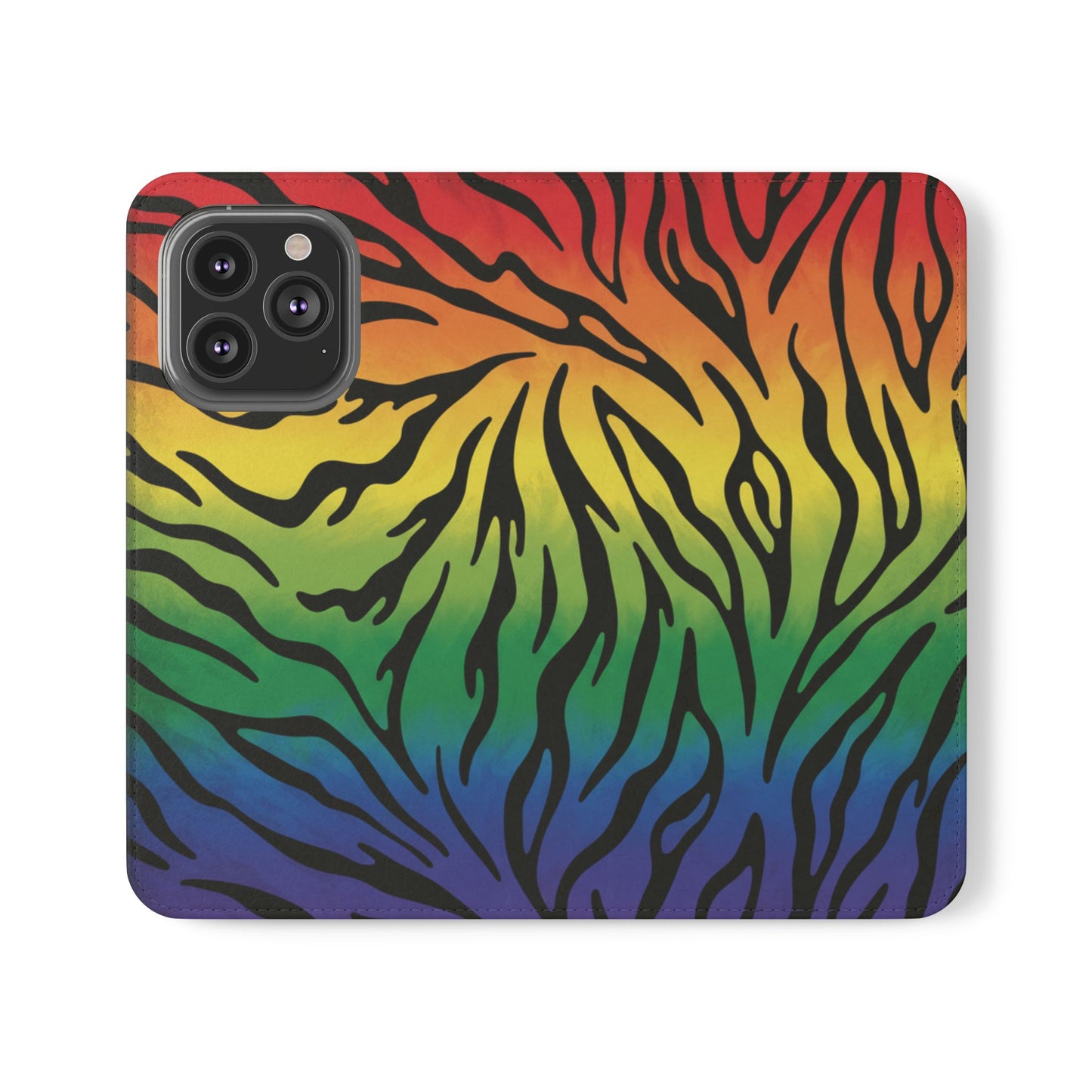 Rainbow Zebra Flip Phone Case – Colorful Pride Wallet Cover