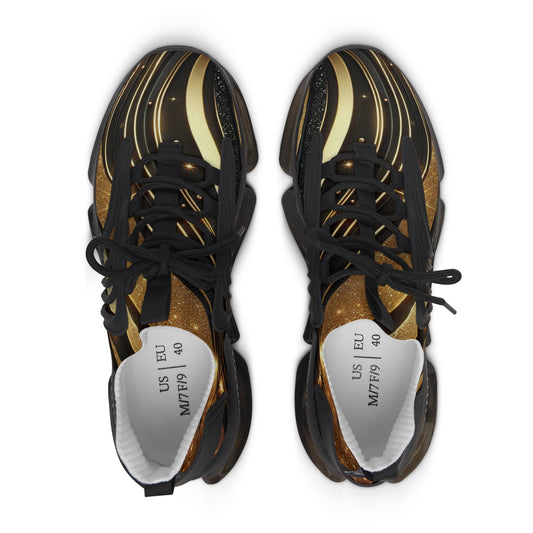 Mesh Sneakers — Black & Gold Swirl Athletic Shoes