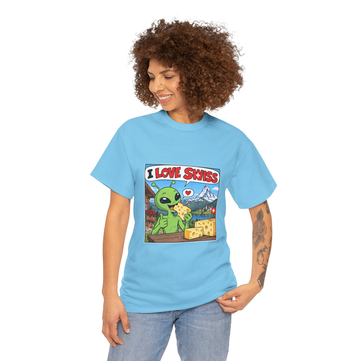 I Love Swiss Alien T-Shirt – lustiges Schweiz-Shirt mit Alien