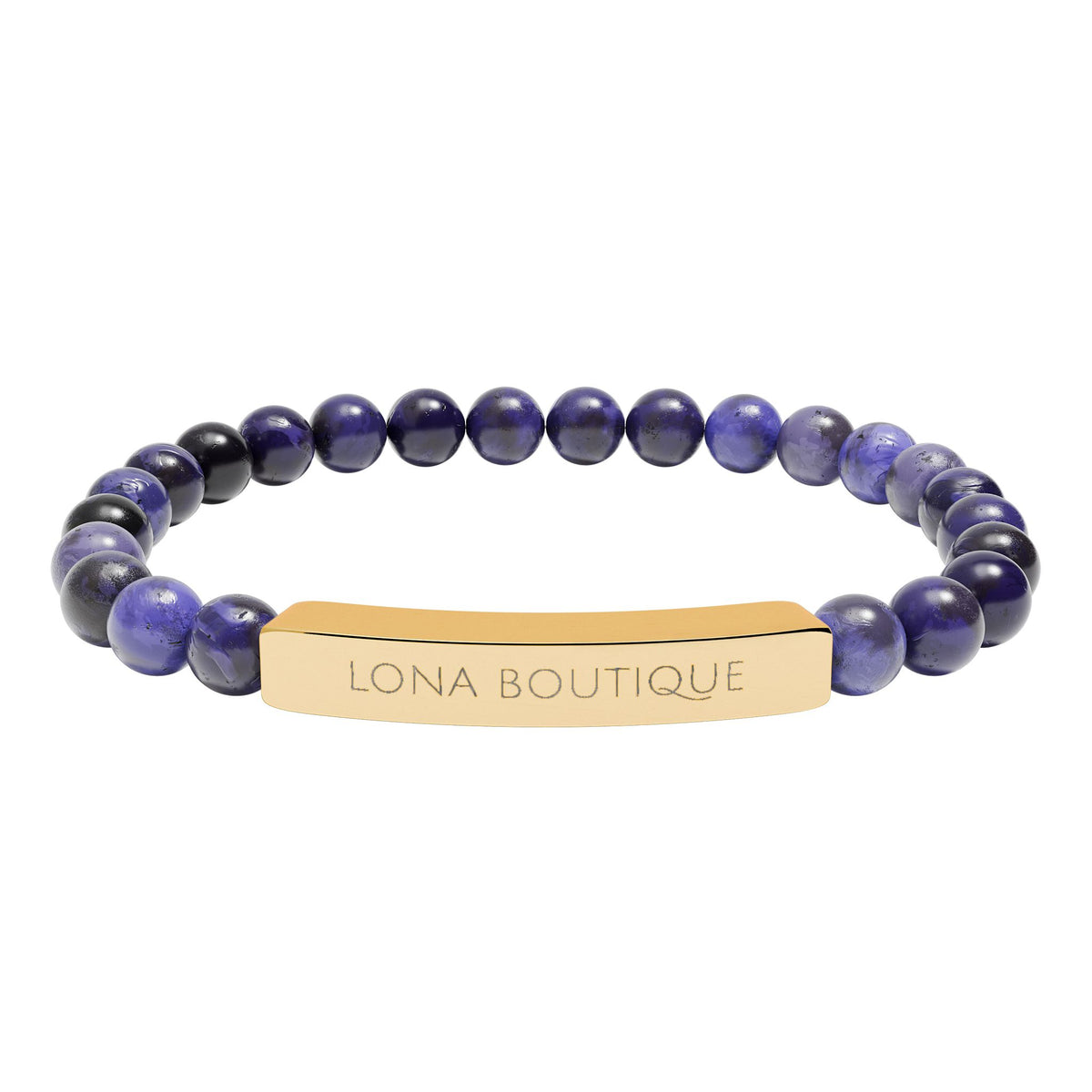 Natural Stone Stretch Bar Bracelet – Personalized Engraved Gift