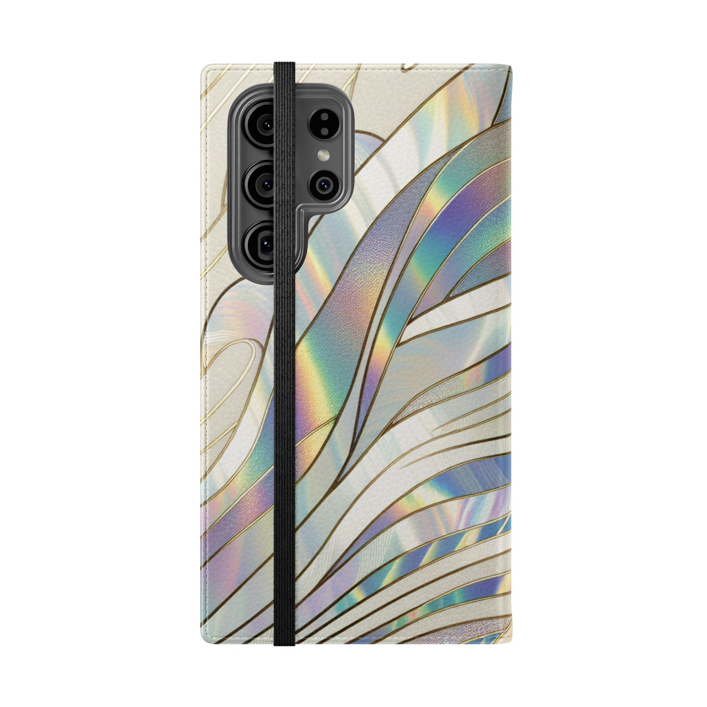 Holographic Wave Flip Phone Case — Iridescent Marble Wallet Cover