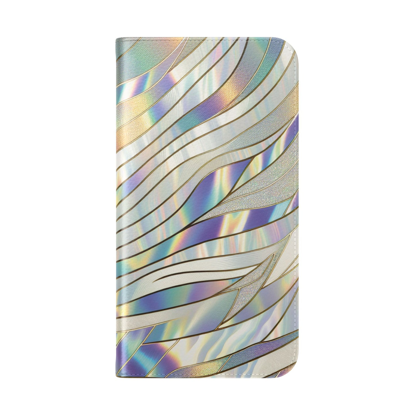 Holographic Wave Flip Phone Case — Iridescent Marble Wallet Cover