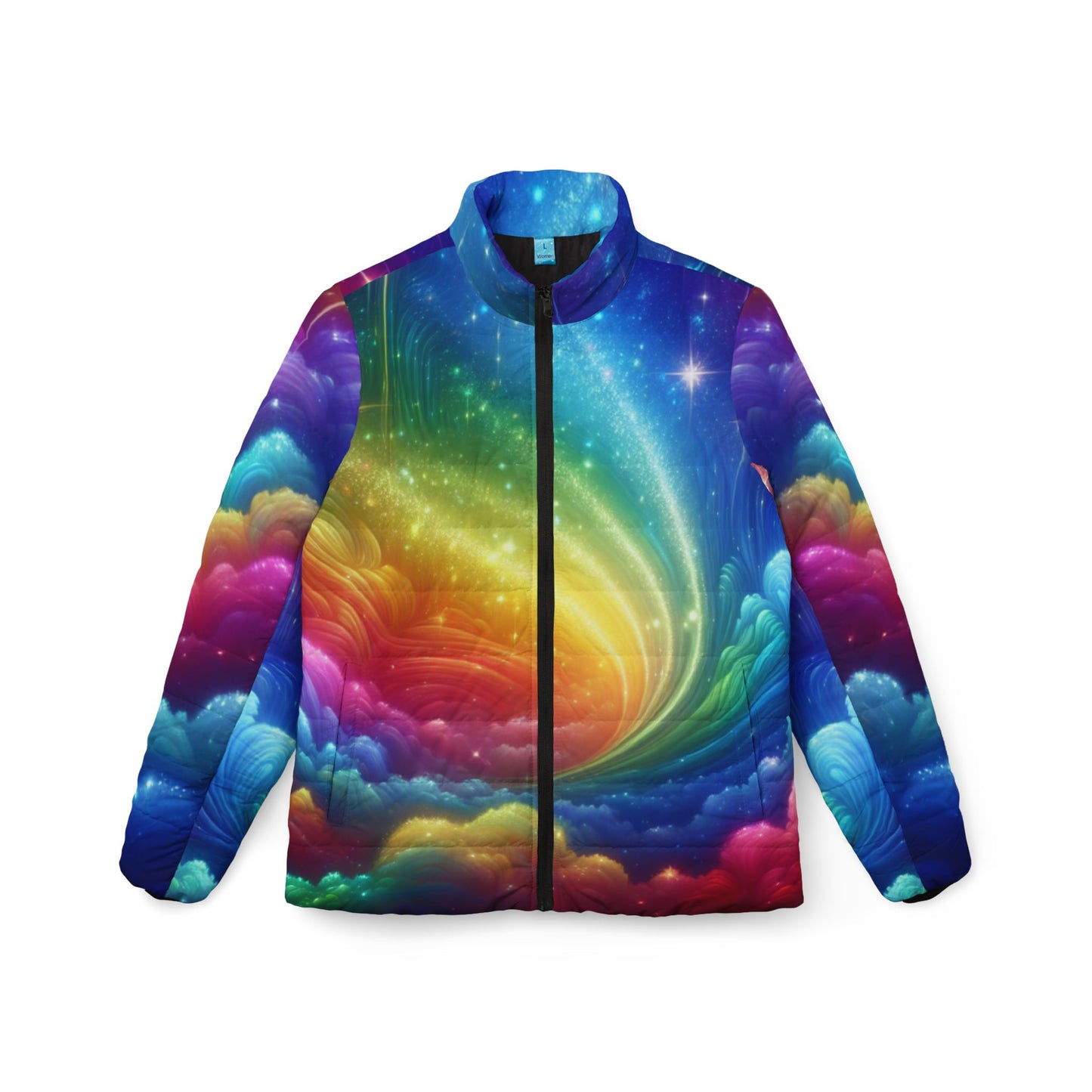 Women’s Rainbow Galaxy Puffer Jacket — Colorful Swirl All-Over Print