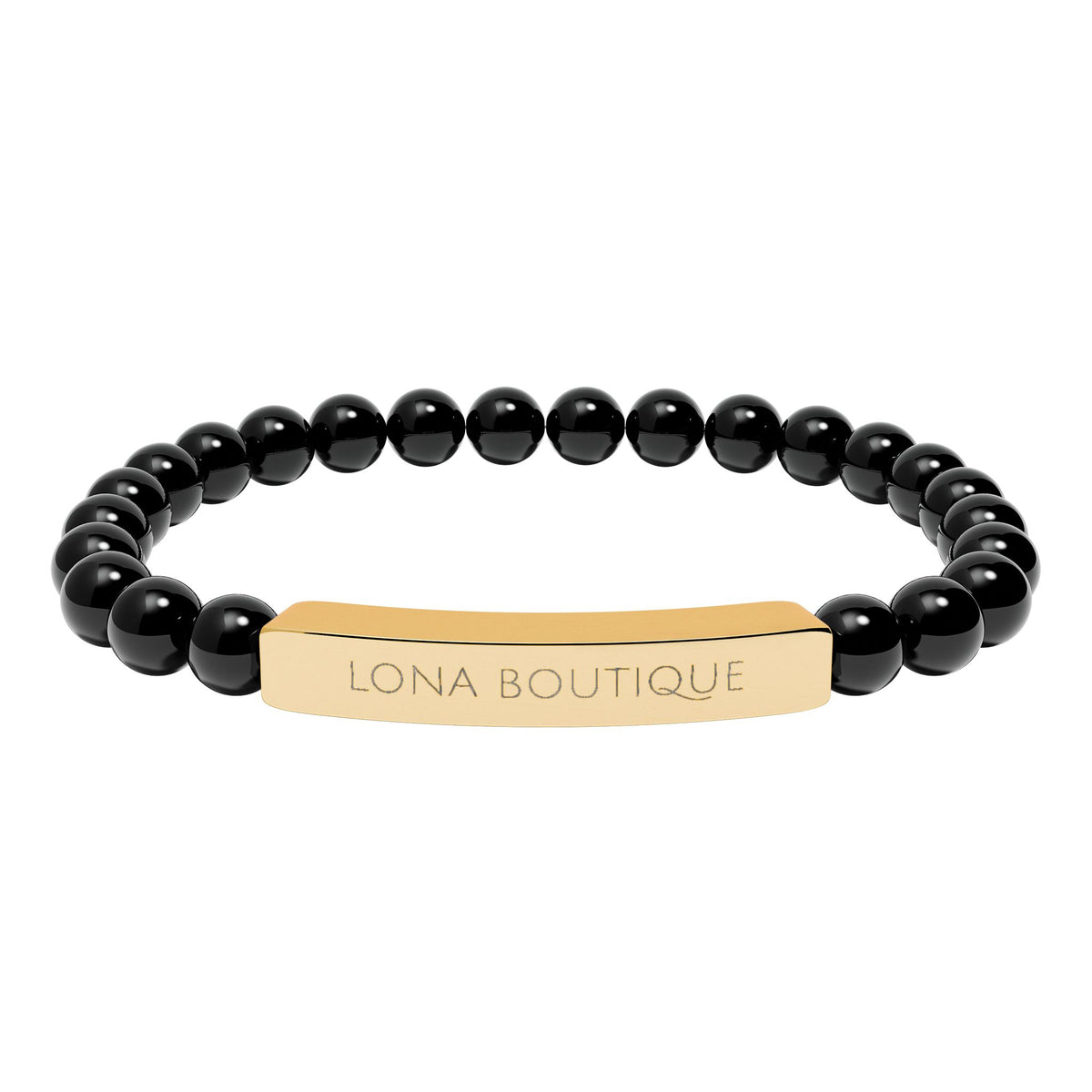 Natural Stone Stretch Bar Bracelet – Personalized Engraved Gift