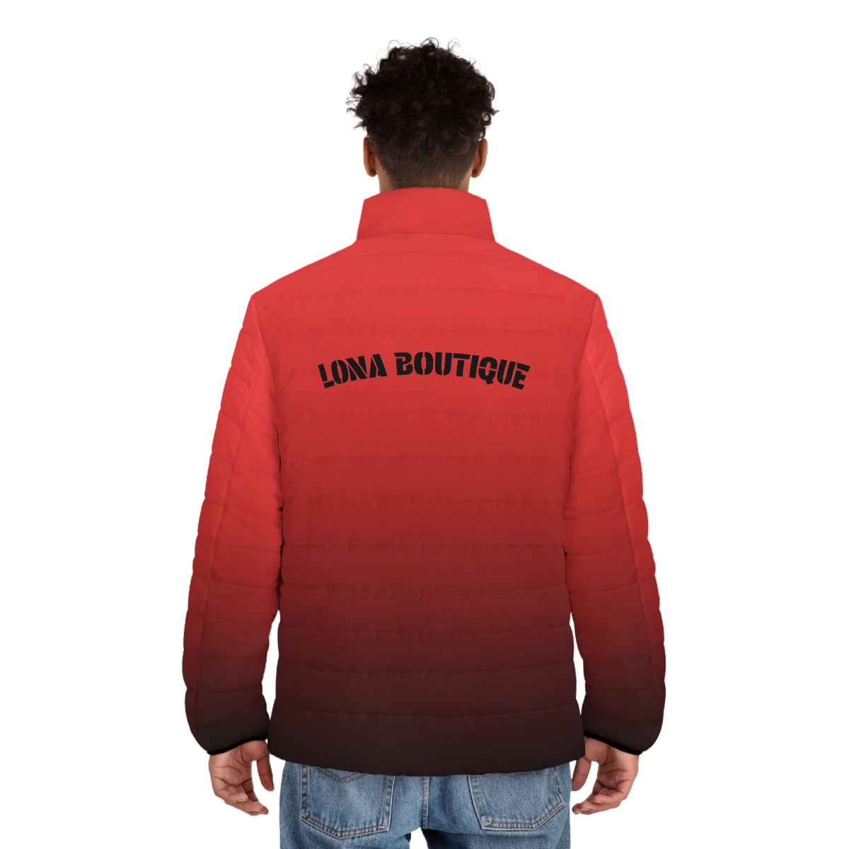 LONA BOUTIQUE Red-to-Black Gradient Puffer Jacket