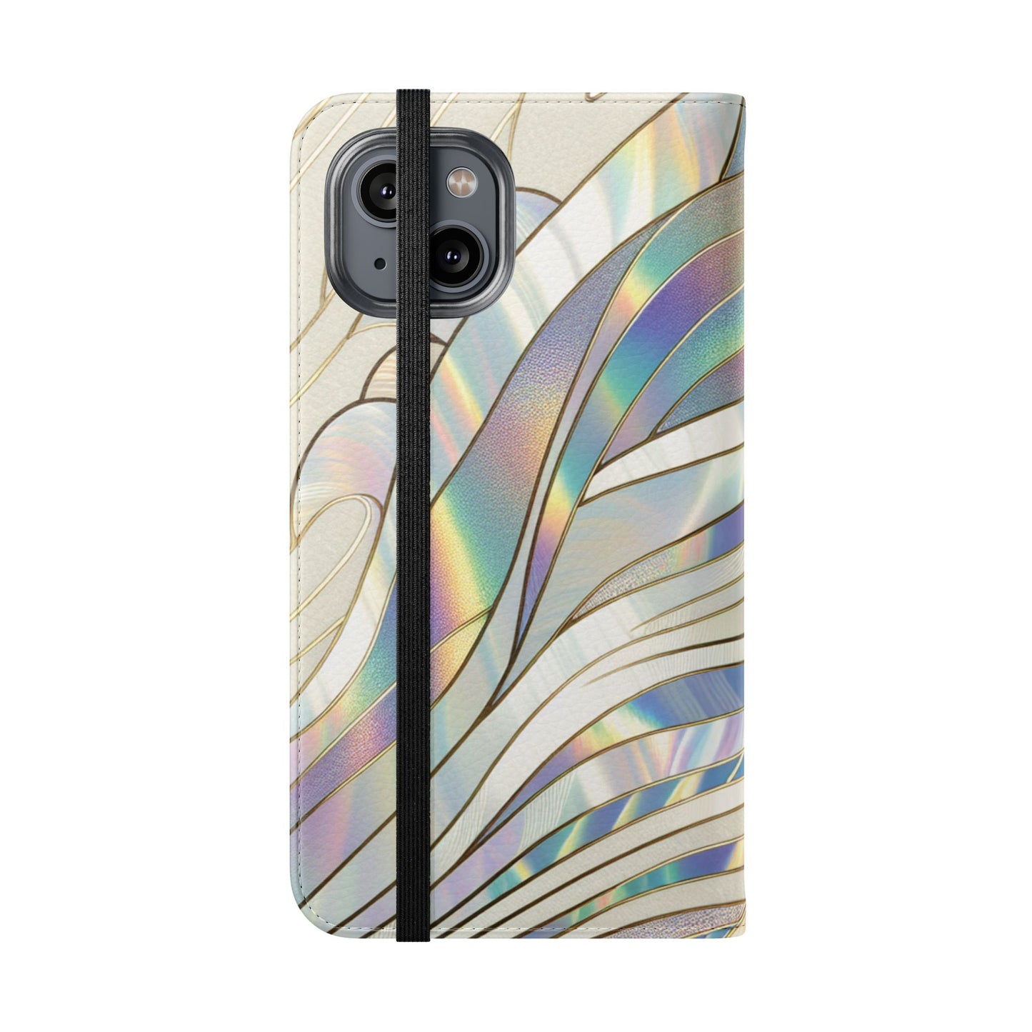 Holographic Wave Flip Phone Case — Iridescent Marble Wallet Cover