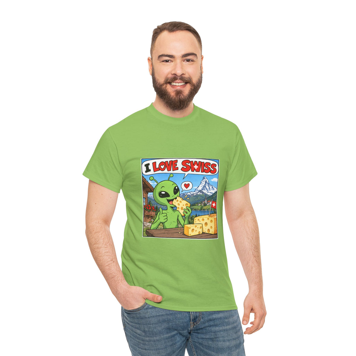 I Love Swiss Alien T-Shirt – lustiges Schweiz-Shirt mit Alien