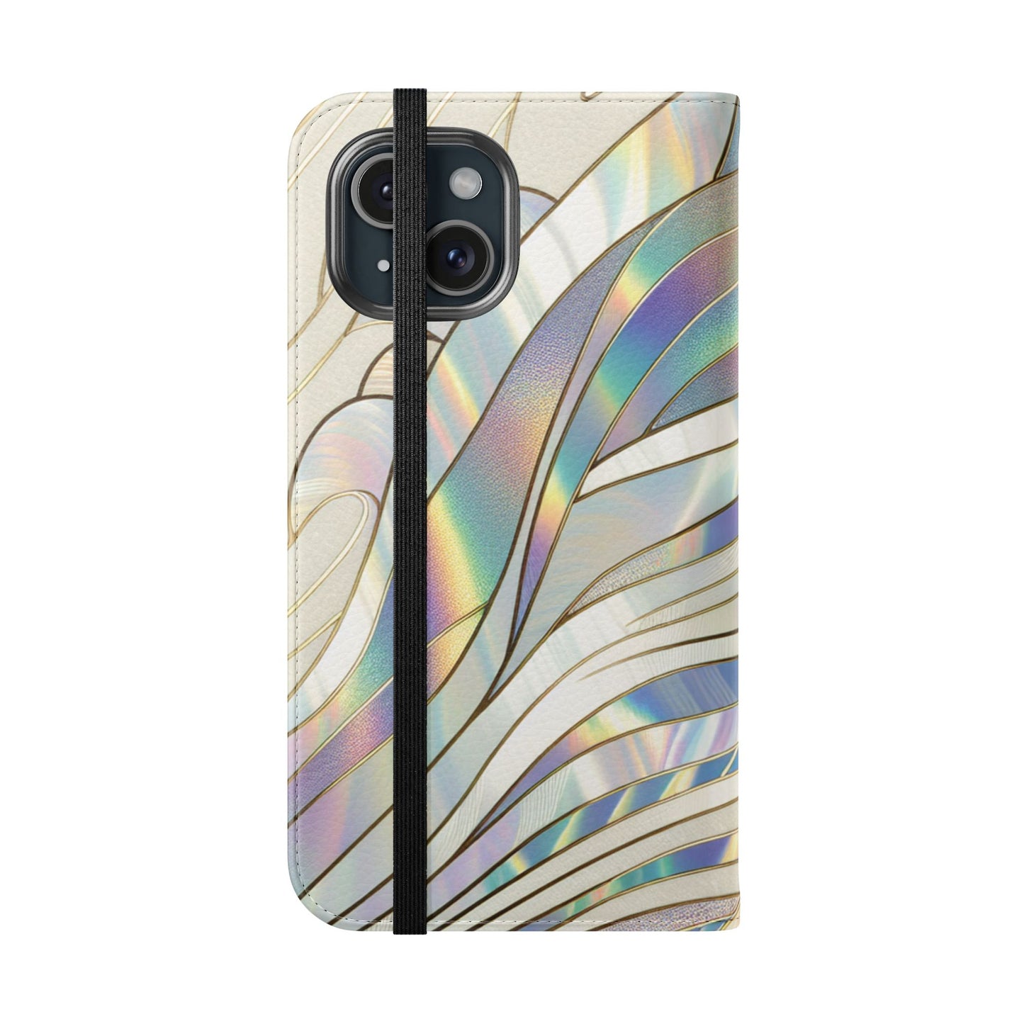 Holographic Wave Flip Phone Case — Iridescent Marble Wallet Cover