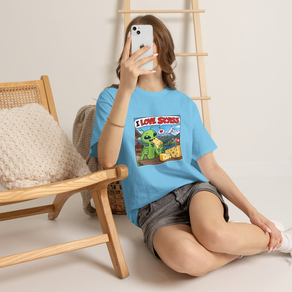 I Love Swiss Alien T-Shirt – lustiges Schweiz-Shirt mit Alien