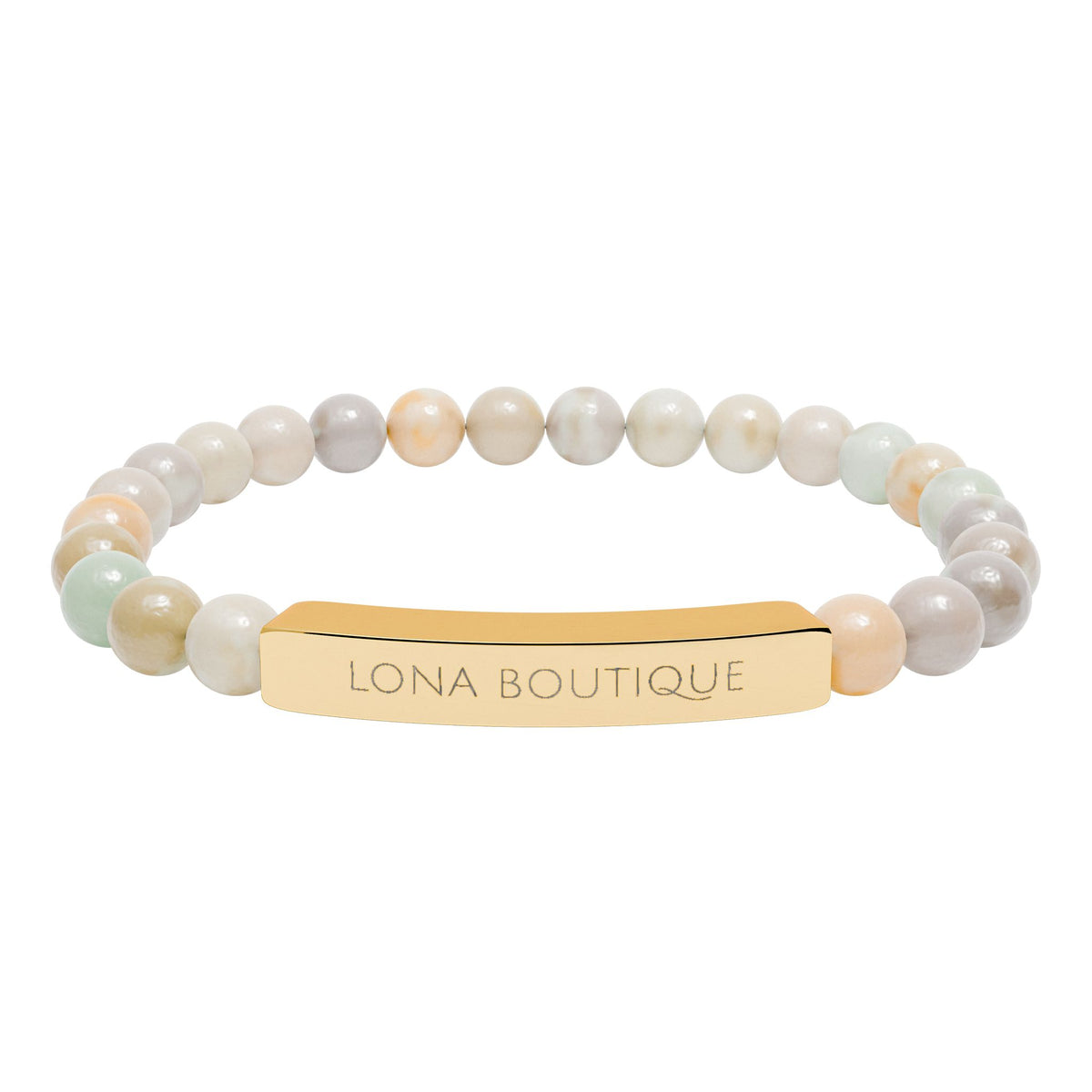 Natural Stone Stretch Bar Bracelet – Personalized Engraved Gift